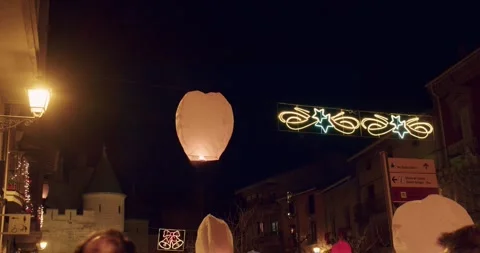 A paper lantern start to fly in christmas festival Stock Footage 260275539