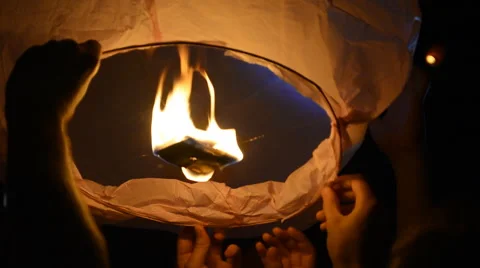 Paper Lantern Starts to Fly Stock Footage 65015599
