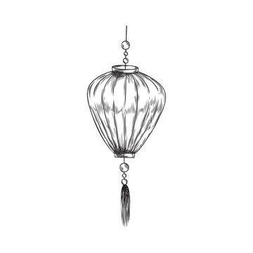 Paper lantern with tassel, sketch vector illustration on white. Stock Illustration