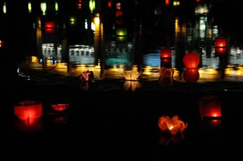Paper lanterns and reflections Stock Photos