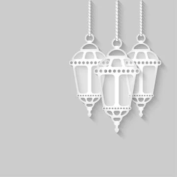 Paper lanterns on gray background Stock-Illustration