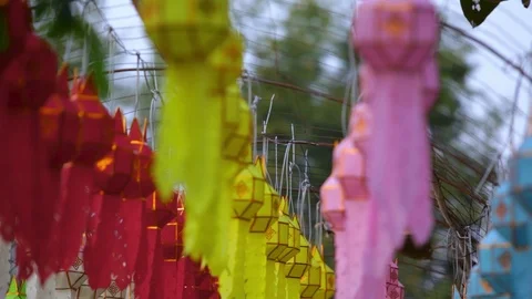 Paper lanterns hanging in the line Stock Footage 122646044