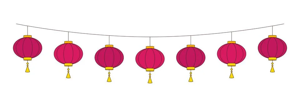 Paper lanterns hanging on string 2D cartoon object Stock Illustration