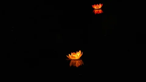 Paper Lanterns at Night on the Water 库存影片 71652193