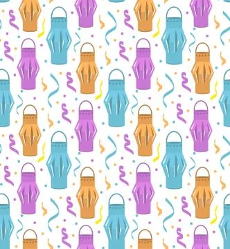 Paper lanterns seamless pattern. Festive decorations repetitive texture. Feast Stock Illustration