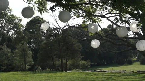 Paper Lanterns Swinging in Breeze Stock Footage 43684616