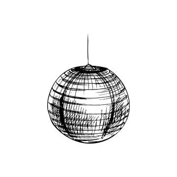 Paper lanterns. Vintage vector hatching black illustration. Stock Illustration