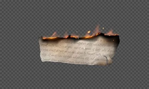 Paper letter burning realistic vector, flaming torn page scrap with notes text Stock Illustration