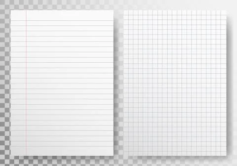 Paper lines template on transparent backdrop. Realistic sheet blank. Paper set Stock Illustration