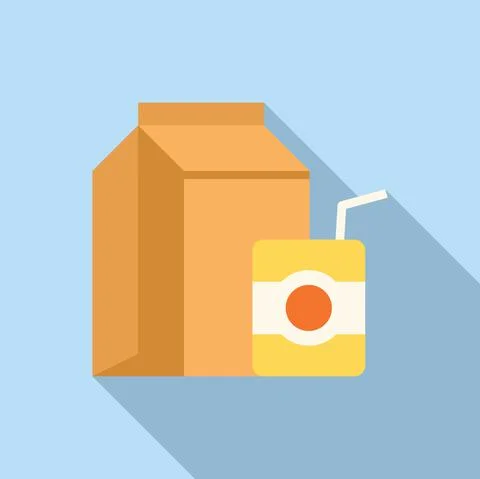 Paper lunch bag icon flat vector. Dinner food 스톡 일러스트