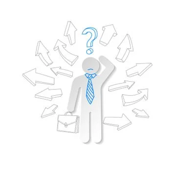 Paper man, arrow and question mark. business concept. Stock Illustration