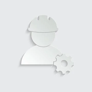 Paper Man with hard hat. Engineer Icon.  repair, fix  sign Stock Illustration