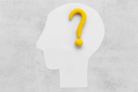 Paper man head with question mark. Solving problem of solution concept 写真素材