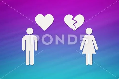 Paper man with heart and woman with broken one Stock Illustration