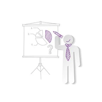 Paper man, message board and marketing diagram. Stock Illustration