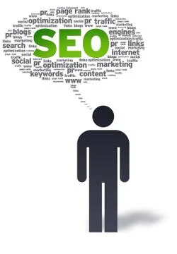 Paper man with seo speech bubble Illustrazione stock