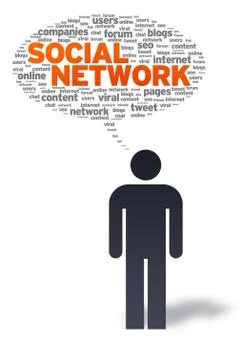 Paper man with social network bubble Stock Illustration