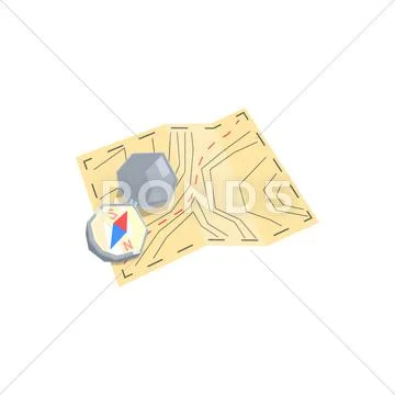 Paper Map And Compass Camping Orientation Kit Stock Illustrationen