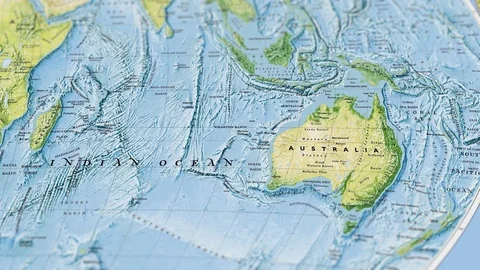 Paper Map Of Australia On Ocean Background Stock Footage 119325749