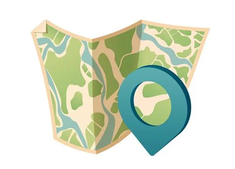 Paper map with giant pointer, GPS navigator. Geography distance plan. Navigation Stock Illustration