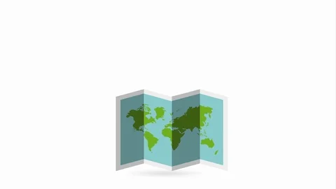 Paper map guide with set travel items animation Stock Footage 115474169