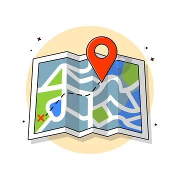 Paper Map with Location Sign Vector Illustration. Gps Service Concept Design. Stock Illustration