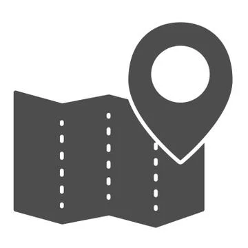 Paper map with pin solid icon. Location vector illustration isolated on white Stock Illustration