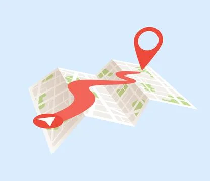 Paper map with red point. Local street gps navigate. City route navigation Stock Illustration