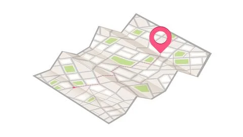 Paper map with red points. Local street gps navigate. City route navigation to Stock Illustration