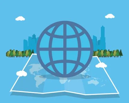 Paper map with sphere planet Stock Illustration