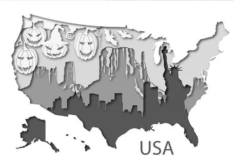 Paper map of USA with different leyers Stock Illustration