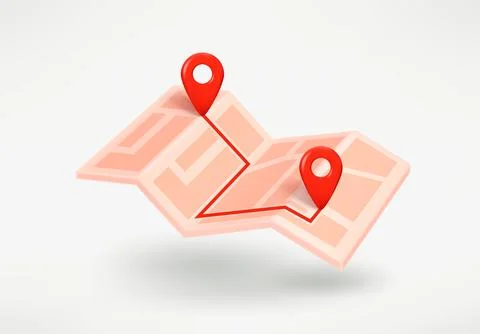 Paper map with the way coordinates. 3d vector illustration 스톡 일러스트
