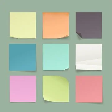 A paper memo notes in colorful set Stock Illustration