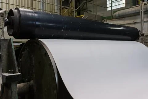 Paper Mesh Production Rollers White Flowing Web White Stack Running Continuou Stock Photos