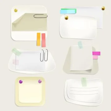 Paper message notes on clips vector illustration Illustrazione stock