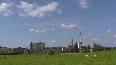 Paper mill Norske Skog Parenco industry located along the River Rhine Stock Footage 159960853