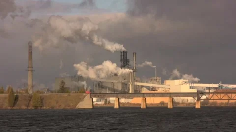 Paper Mill Pollution Stock Footage 1014835