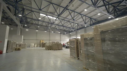 Paper mill workshop with finished materials in form of boxes Stock-Footage 296577079