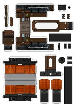 The paper model of a classic freight steam train Stock Illustration