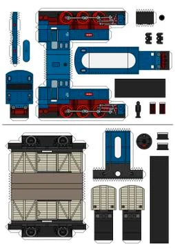 The paper model of a classic freight steam train Stock Illustration
