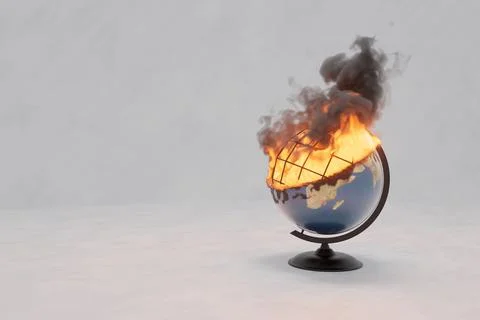 Paper model of Earth globe on fire 스톡 일러스트