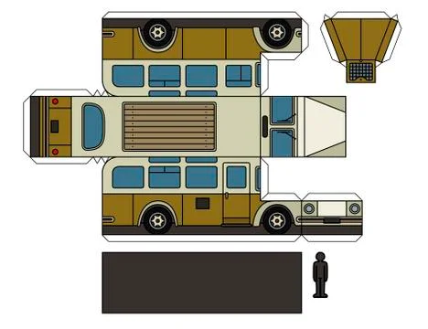 Paper model of an old bus Stock Illustration