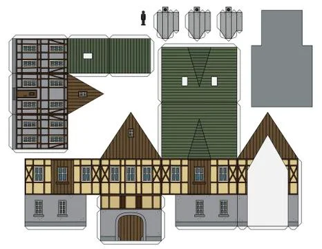 Paper model of an old half timbered house Stock Illustration
