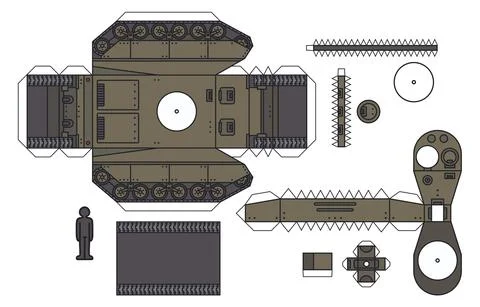 The paper model of an old tank Stock Illustration