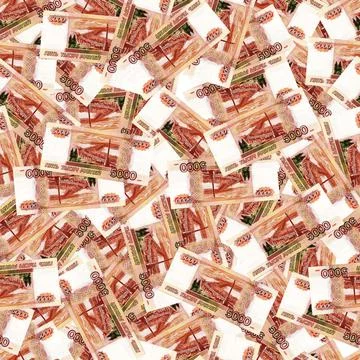 Paper money seamless pattern. 5000 rubles scattered, the currency of Russia. Illustrazione stock