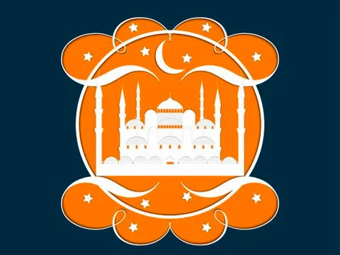 Paper Mosque. Blue Mosque. Ramadan Kareem celebration. Illustrazione stock