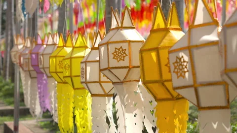 Paper multi colourful lantern light lamp decoration in the Yee Peng Festival Stock Footage 277345761