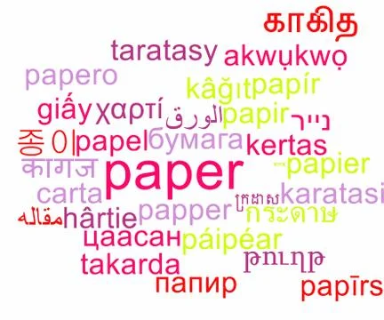 Paper multilanguage wordcloud background concept Stock Illustration