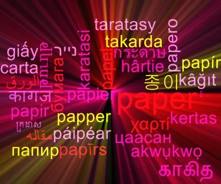 Paper multilanguage wordcloud background concept glowing Stock Illustration
