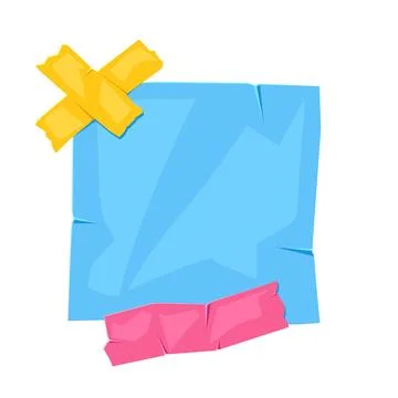 Paper note with adhesive tape. Blue background scotch tape for reminder. Stock Illustration